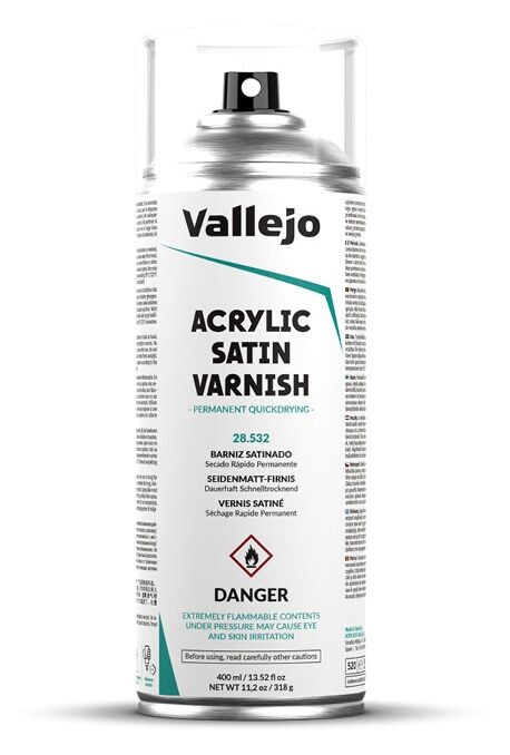 Vallejo Acrylic Satin Varnish 400ml Satin/Semi matt Klarlakk Sprayboks