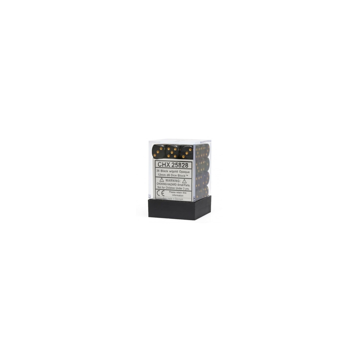 Terning D6 12 mm 36stk Black/Gold Chessex 25828 D6 Dice Block