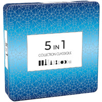 5 in 1-5 klassiska Brädspel Metallbox Sjakk/Backgammon/Domino/Dam/Tic Tac Toe