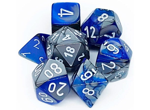 RPG Dice Set Blå-Stål/Vit - 7 st Chessex 26423 Gemini Blue-Steel/White 