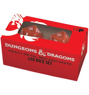 RPG Terning D&D Dice D20 Metal Red/White D20 terninger til rollespill - 2 stk 