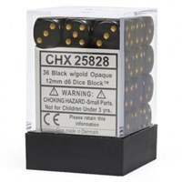 Terning D6 12 mm 36stk Black/Gold Chessex 25828 D6 Dice Block