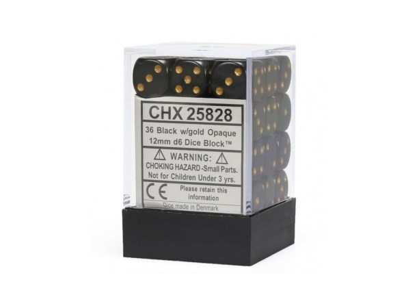 Terning D6 12 mm 36stk Black/Gold Chessex 25828 D6 Dice Block