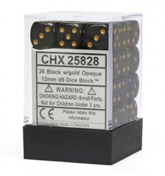 Terning D6 12 mm 36stk Black/Gold Chessex 25828 D6 Dice Block