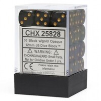 Tärning D6 12 mm 36st Black/Gold Chessex 25828 D6 Dice Block