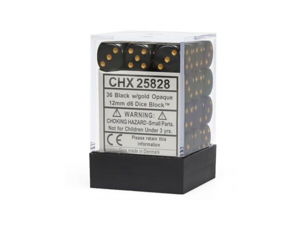 Tärning D6 12 mm 36st Black/Gold Chessex 25828 D6 Dice Block 