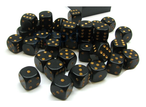 Tärning D6 12 mm 36st Black/Gold Chessex 25828 D6 Dice Block 