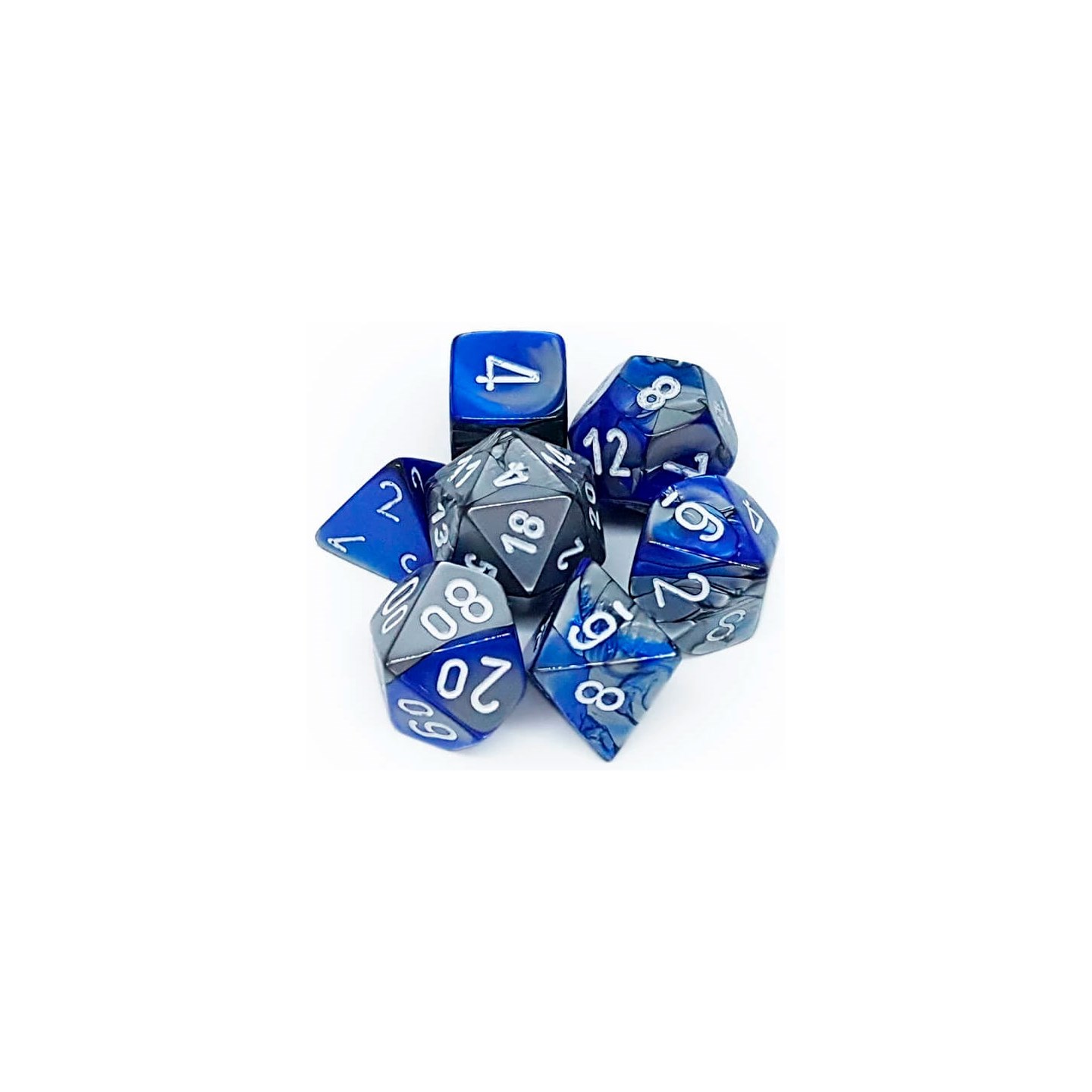 RPG Dice Set Blå-Stål/Hvit - 7 stk Chessex 26423 Gemini Blue-Steel/White