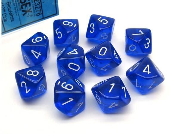 RPG Dice D10 Tärning 0-9 10st 16mm Blå Blå/Vit 23276 