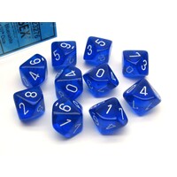 RPG Dice D10 Tärning 0-9 10st 16mm Blå Blå/Vit 23276