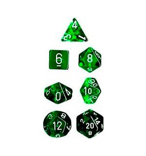 RPG Dice Set Grønn/Hvit - 7 stk Chessex 23075 Translucent Green/White 