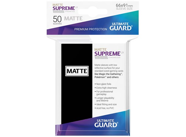 Sleeves Supreme Matte Sort x50 66x91 Ultimate Guard Kortbeskytter/DeckProtect