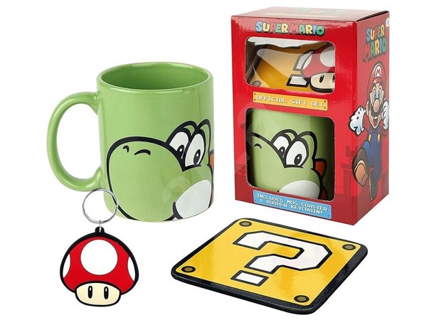 Super Mario Yoshi Gift Set Kopp + Coaster + Nøkkelring