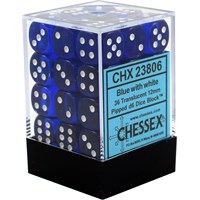 Terning D6 12 mm 36stk Blue/White Chessex 23806 D6 Dice Block