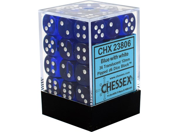 Terning D6 12 mm 36stk Blue/White Chessex 23806 D6 Dice Block