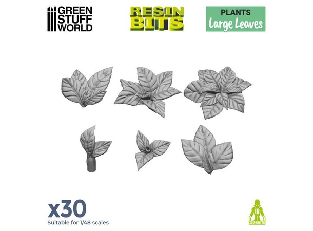 Large Leaves 3D Printed (30 st) 1:48 Green Stuff World 