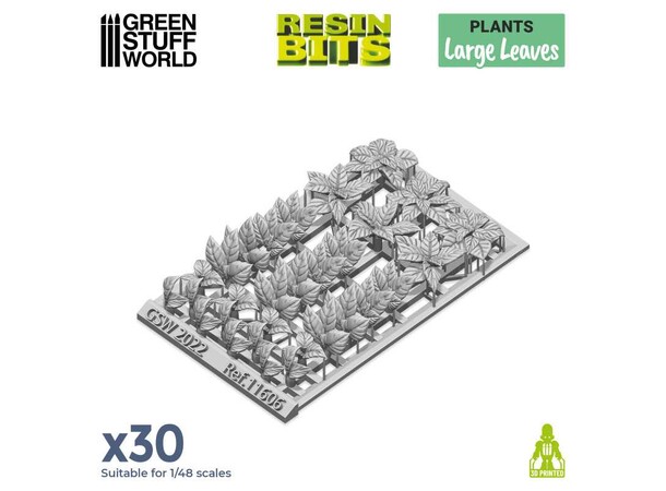 Large Leaves 3D Printed (30 stk) 1:48 Green Stuff World 