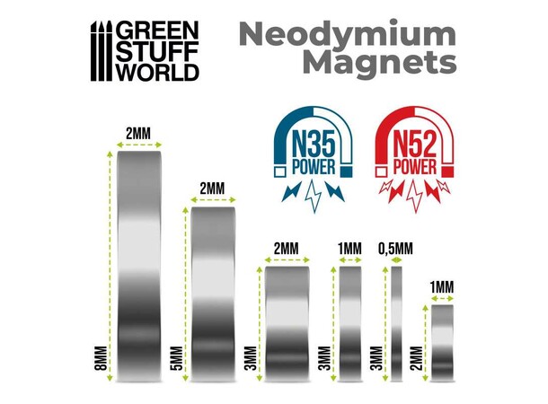 Neodymium Magnet 8x2mm - 50 stk Green Stuff World