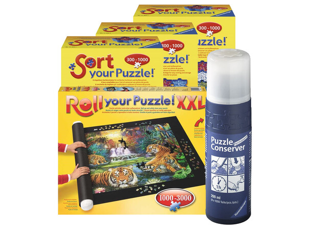 Pussel Tillbehörspaket 3000 bitar Pusselmatta + Lim + 3x Sorteringslådar 