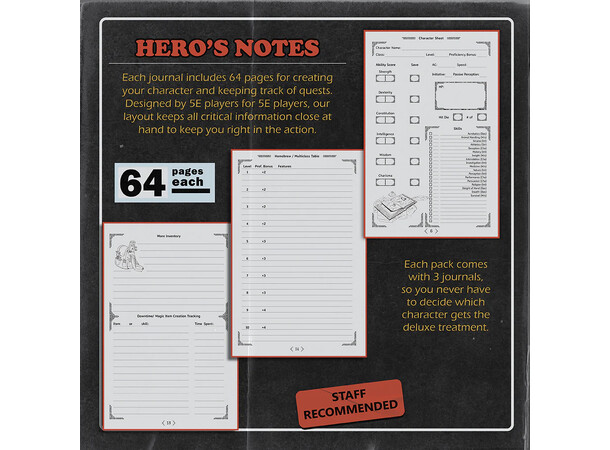 Dungeon Notes Heros Journals - 3 stk