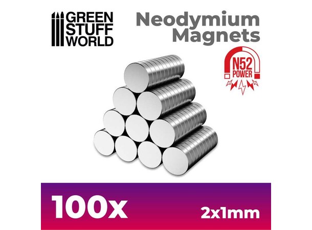 Neodymium Magnet 2x1mm - 100 stk Green Stuff World 