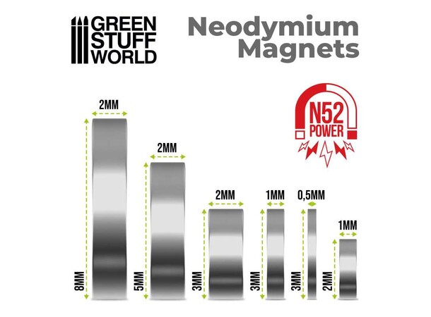 Neodymium Magnet 2x1mm - 100 stk Green Stuff World