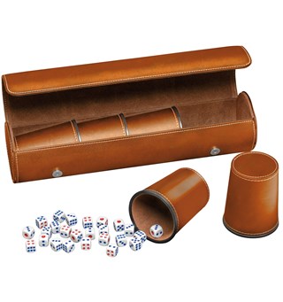 Terningkopp Sett Raflebeger 5stk Brun Inkludert etui og 25 terninger