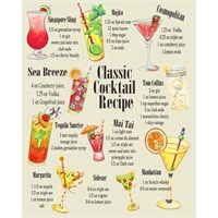 Metall Skilt Classic Cocktail Recipes 40 x 28 cm