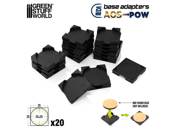 Base Adapter Round to Square 25mm Green Stuff World 