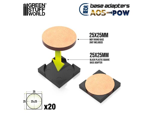 Base Adapter Round to Square 25mm Green Stuff World