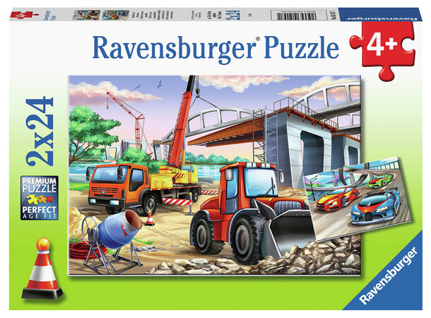 Byggeplass/Biler Puslespill 2x24 biter Ravensburger Puzzle