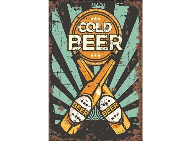 Metall Skilt Cold Beer 40 x 28cm