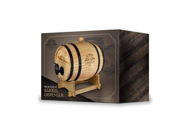 Trefatsdispenser för kartongvin - 3 L Wooden Barrel Dispenser 