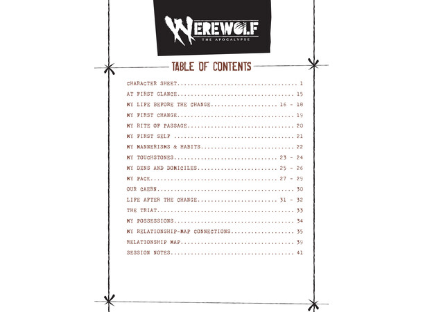 Werewolf Apocalypse RPG Expanded Journal Expanded Character Sheet Journal 