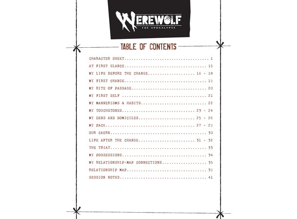 Werewolf Apocalypse RPG Expanded Journal Expanded Character Sheet Journal
