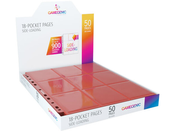 Plastficka 18-Pocket Side Load Röd x50 Gamegenic - Passar Double Sleeve 