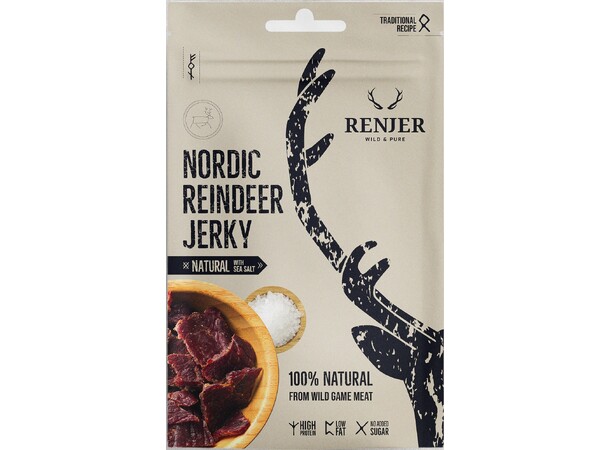 Renjer Reindeer Jerky med havsalt 25g Tørket Reinsdyrkjøtt snacks 