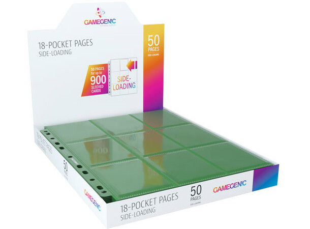 Plastficka 18-Pocket Side Load Grön x50 Gamegenic - Passar Double Sleeve 