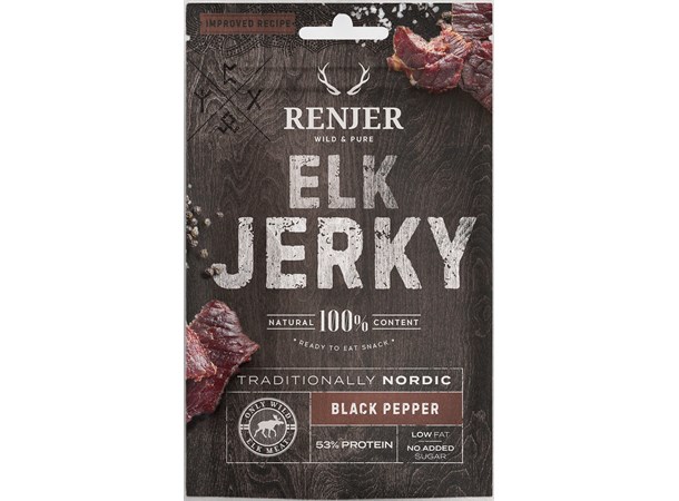 Renjer Elk Jerky med Svart Pepper 25g Tørket elgkjøtt snacks