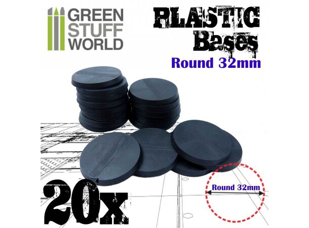 Plastbaser Svart Round - 32mm (20 stk) Green Stuff World