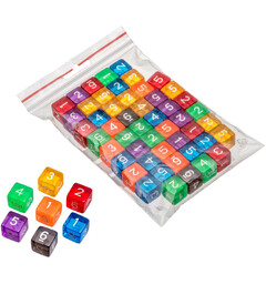 Terninger D6 med tall - 50stk assortert