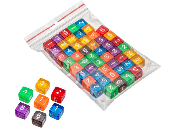 Tärning D6 med tal - 50st assorterad 