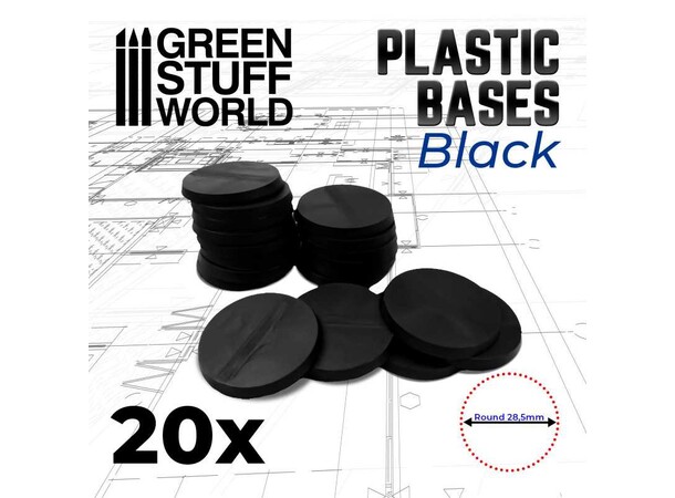 Plastbaser Svart Round - 28.5mm (20 stk) Green Stuff World