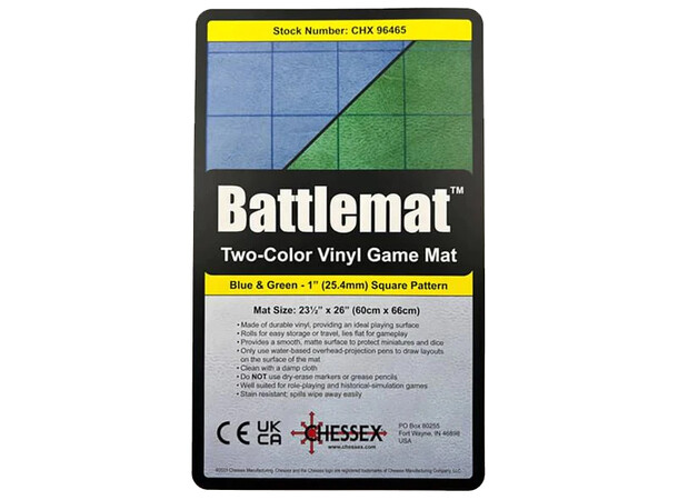RPG Battlemat Blå/Grön - Grid 2,5cm Chessex Reversible 60x66 cm - Rutnät 