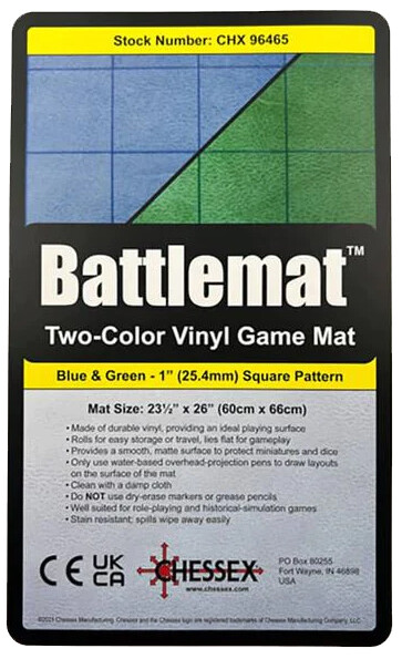 RPG Battlemat Blå/Grønn - Grid 2,5cm Chessex Reversible 60x66 cm - Rutenett