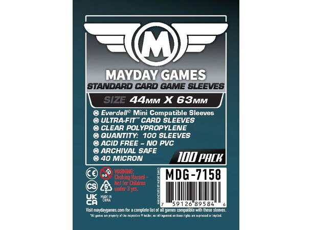 Brettspill Kortbeskyttere 100 stk 44x63 Mayday Everdell Mini 