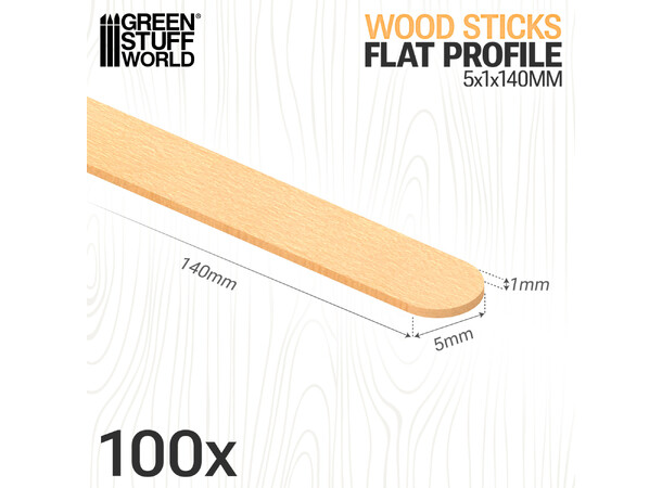 Flat Birch Wood Strips 5mm x100 Green Stuff World 
