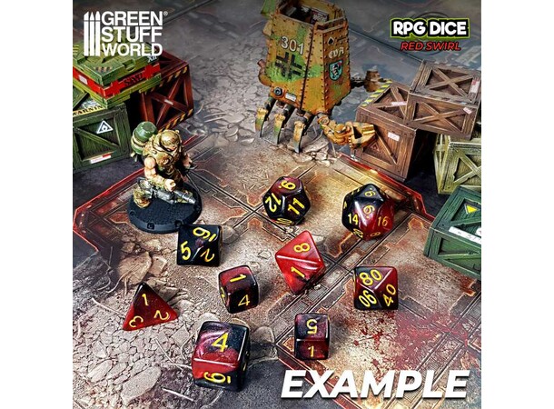D6 12mm Dice Red Swirl - 36 stk Green Stuff World 