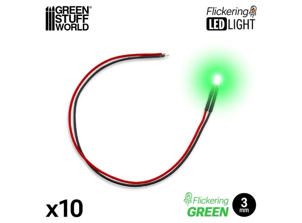 LED Light Green Flickering 3mm (10 st) Green Stuff World 