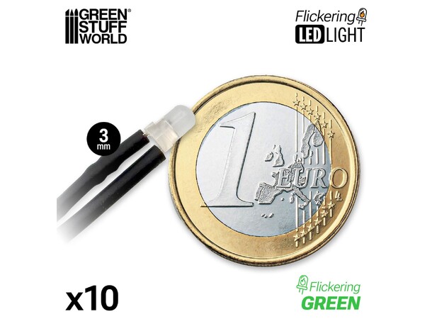 LED Light Green Flickering 3mm (10 stk) Green Stuff World 